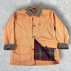 Vtg LL BEAN Jacket Barn Field Chore Coat Canvas Flannel Liner Corduroy Trim Sz L